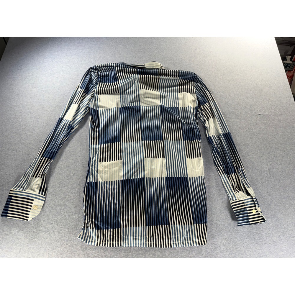 Vintage 70s Chess King Disco Shirt | Geometric Striped Nylon Dagger Collar | Med - Picture 2 of 5
